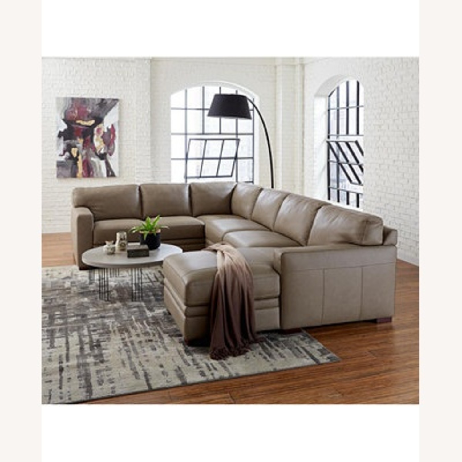 Macy's Light Gray Leather 3+ Piece Sectional - image-4