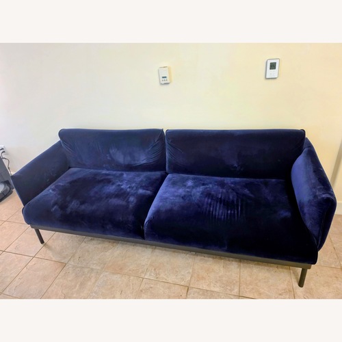 Used IKEA Applaryd Blue Suede 3+ Seater Sofa for sale on AptDeco