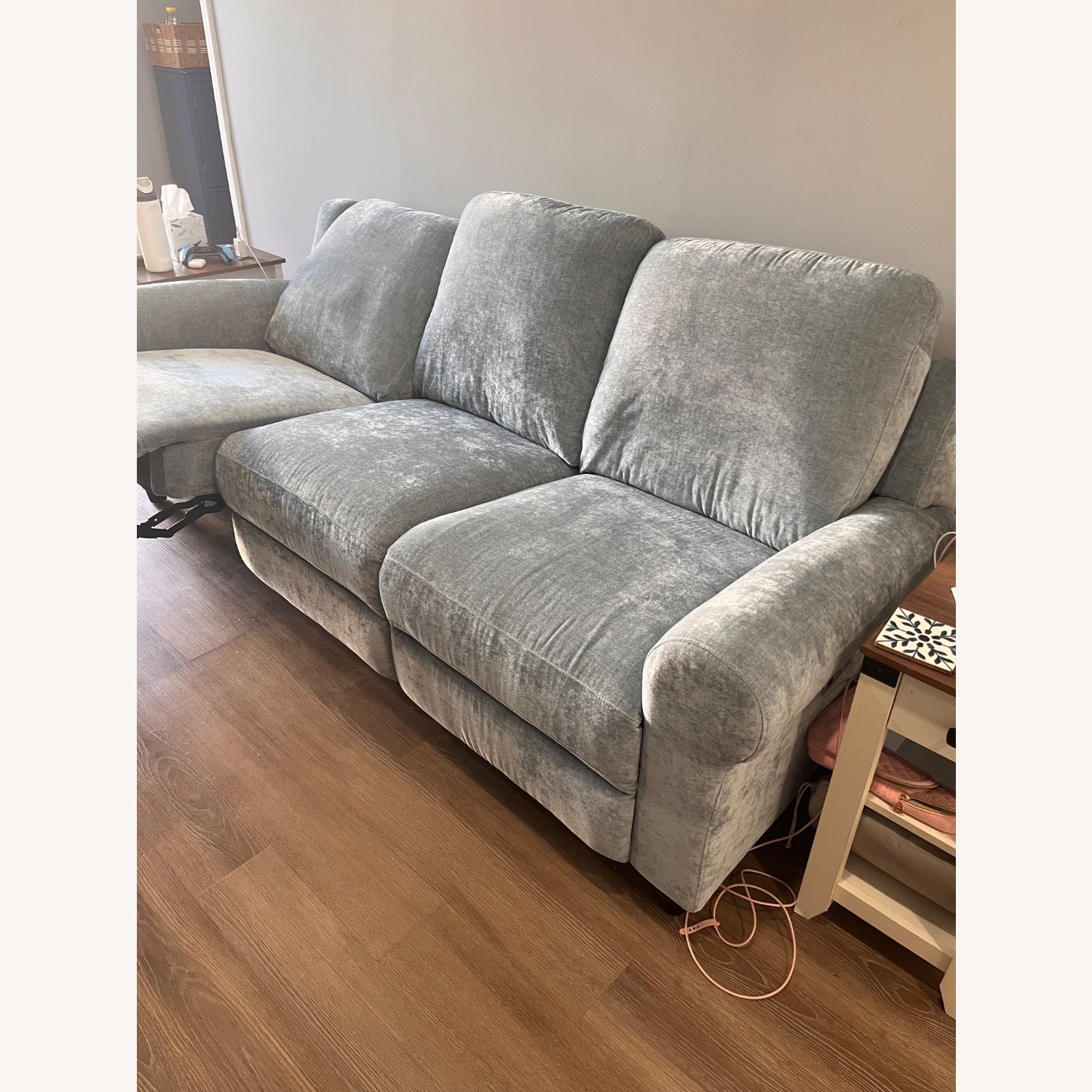 Blue Fabric 3 Seater Reclining Sofa - image-2