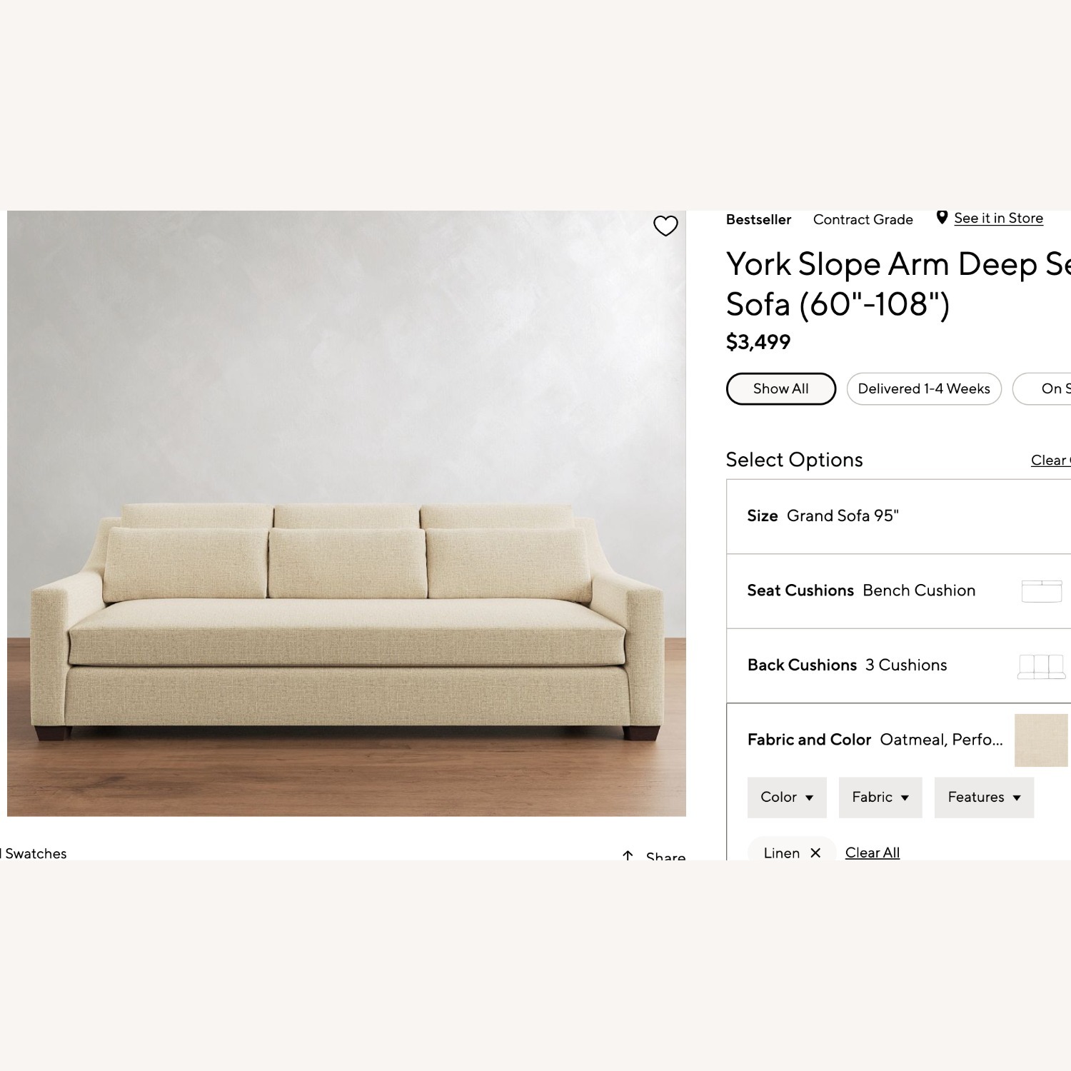 Pottery Barn York Slope Deep Seat Sofa - image-3