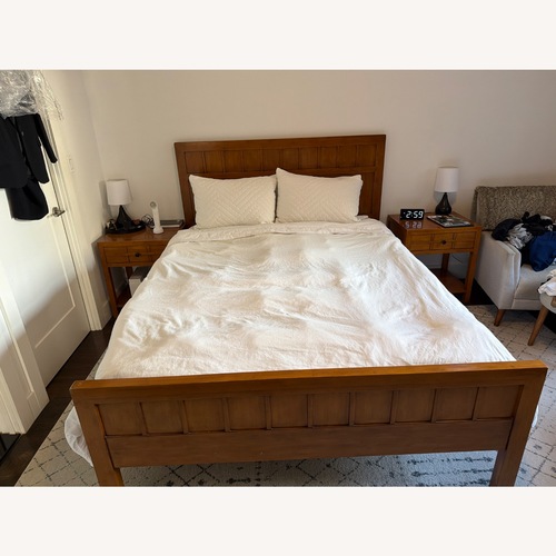 Used Crate & Barrel Light Brown Bamboo Queen Bed for sale on AptDeco