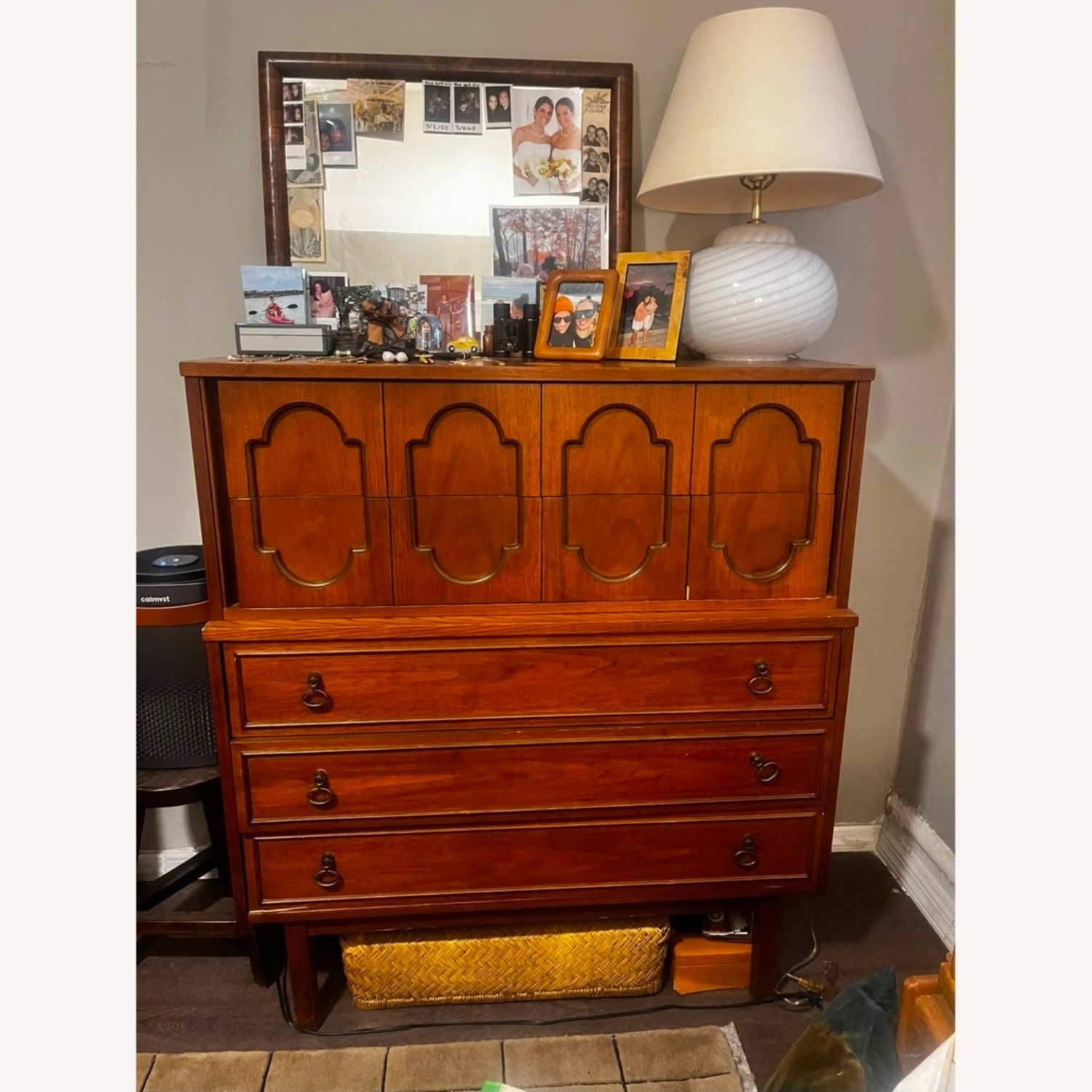 Sculpted Front Dixie MCM Walnut Highboy - image-2