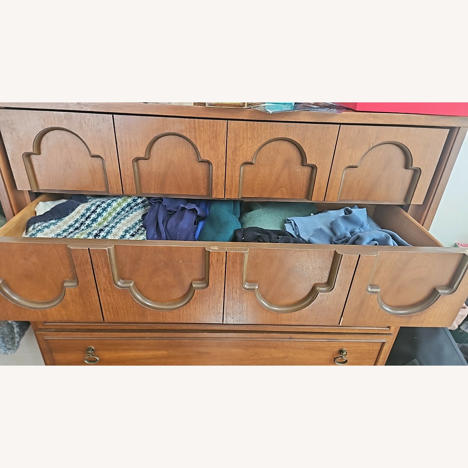 Sculpted Front Dixie MCM Walnut Highboy - image-5