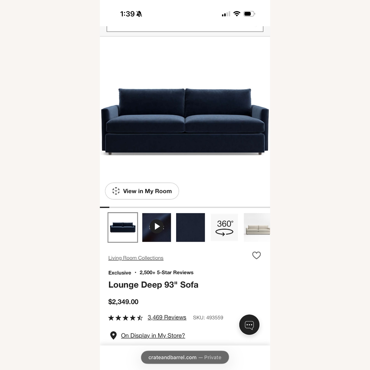 Crate & Barrel Navy Lounge 93” Sofa - image-3