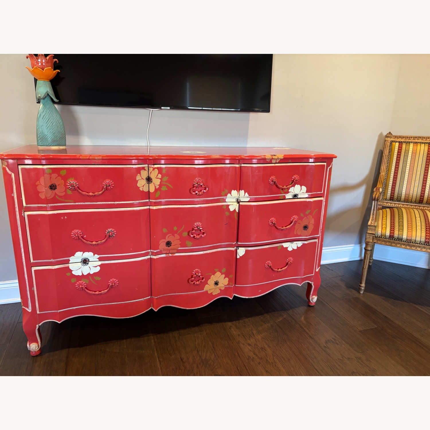 Antique Red Wood Dresser - image-2