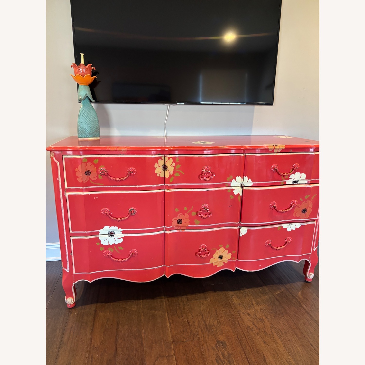 Antique Red Wood Dresser - image-1