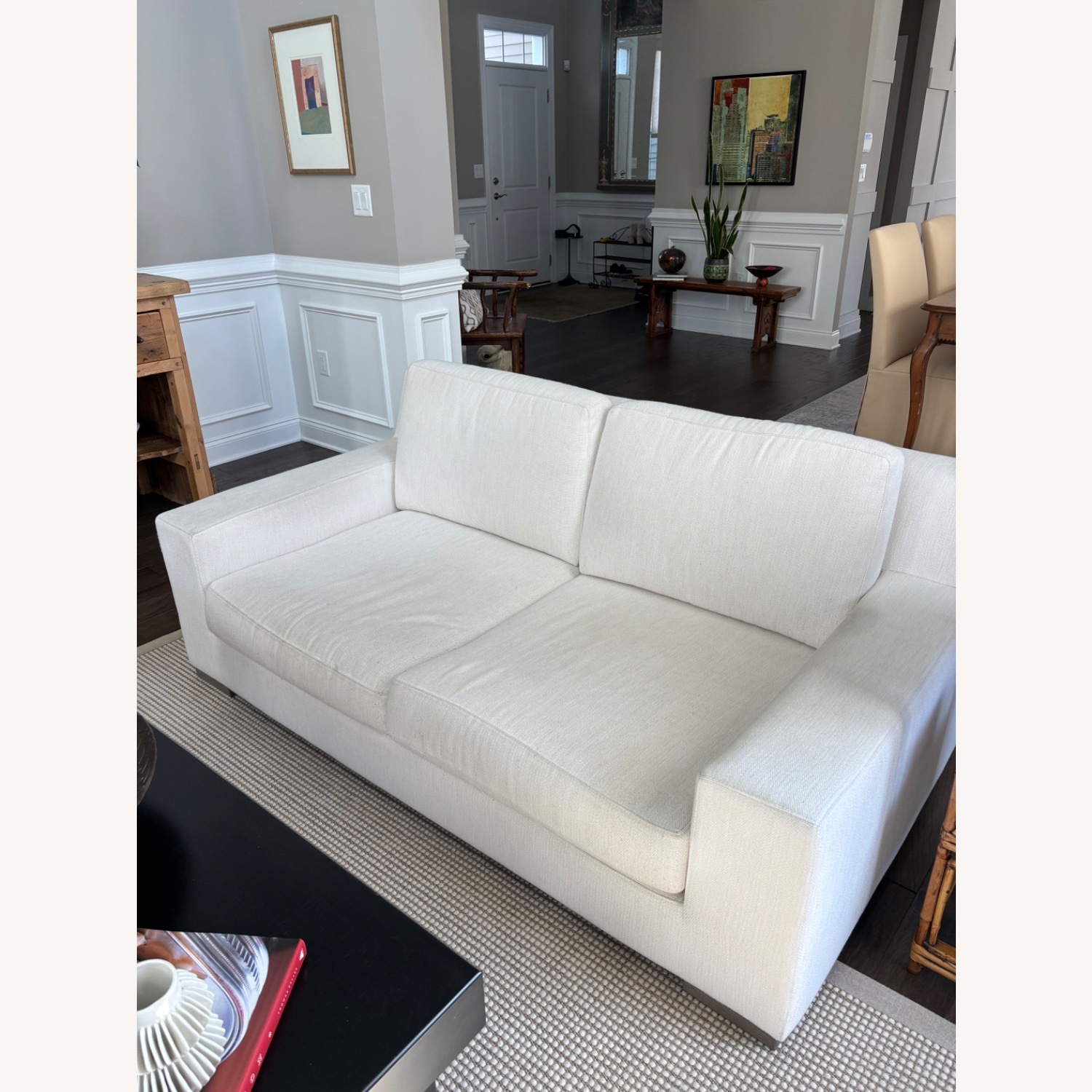Restoration Hardware White Fabric 2 Seater Sofa - image-2