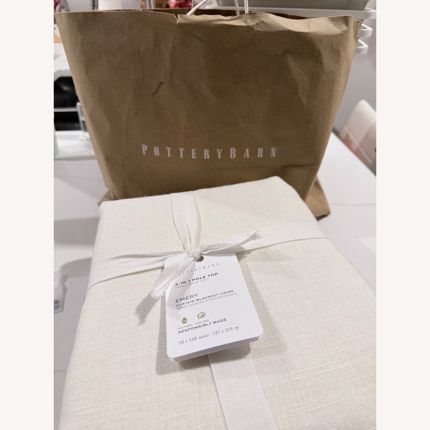 Pottery Barn White Linen Curtain - image-3