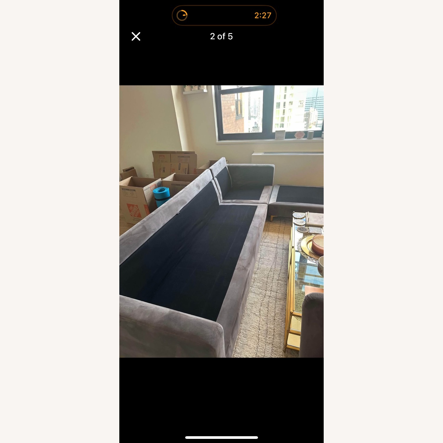 Dark Gray Velvet 2 Piece Sectional - image-4