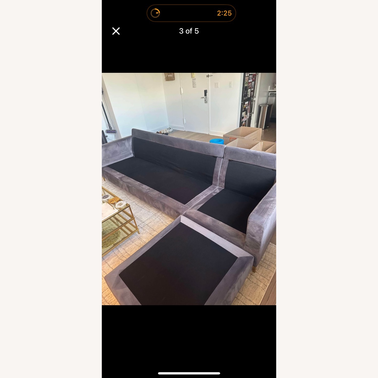 Dark Gray Velvet 2 Piece Sectional - image-3