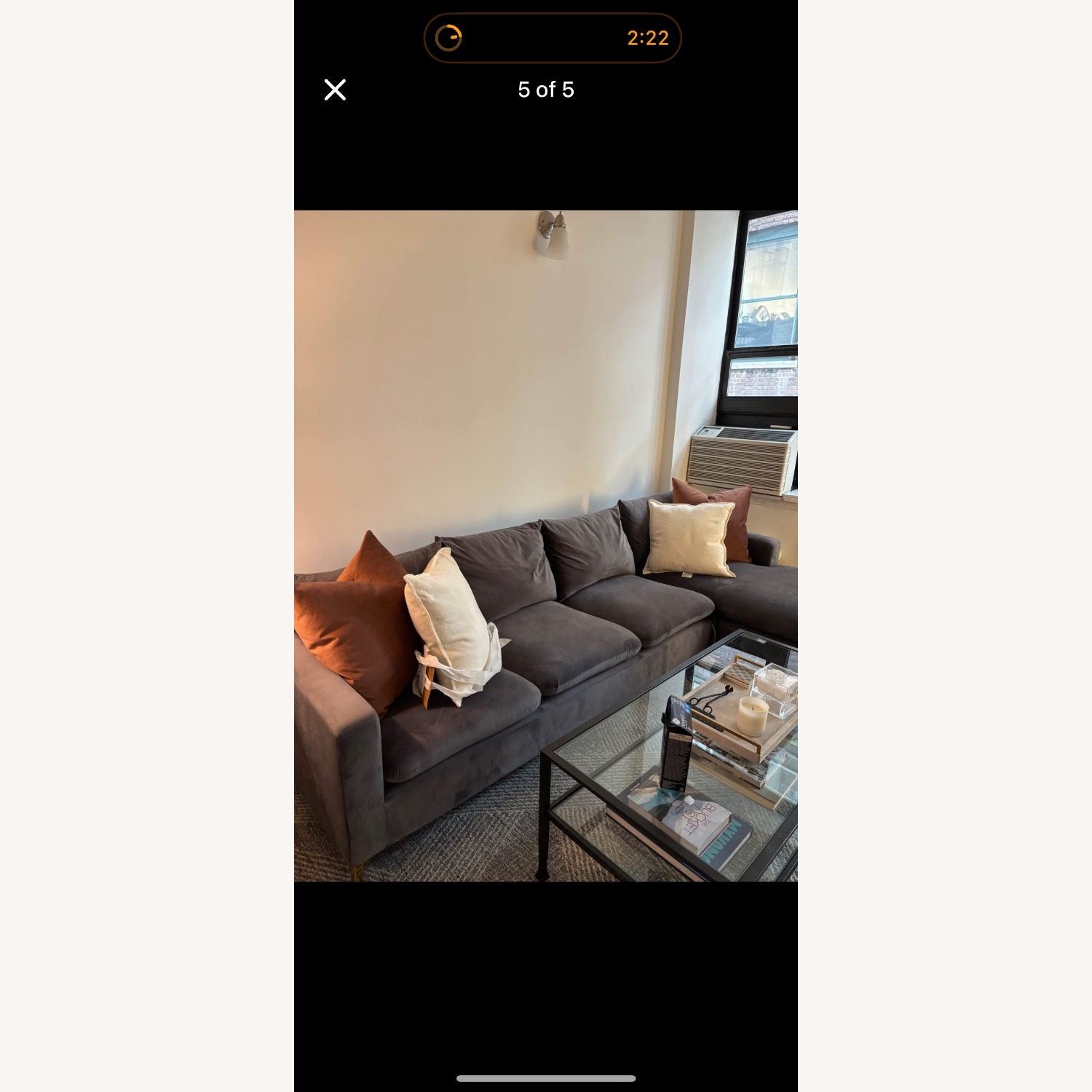 Dark Gray Velvet 2 Piece Sectional - image-2