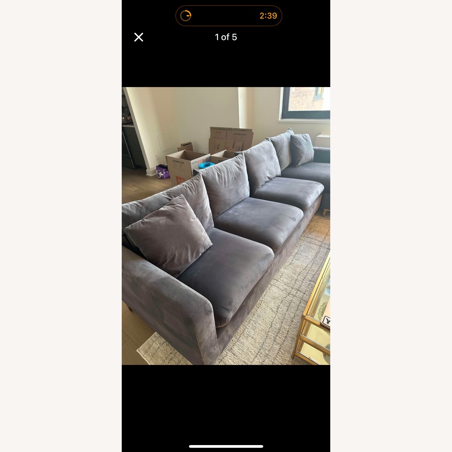 Dark Gray Velvet 2 Piece Sectional - image-1