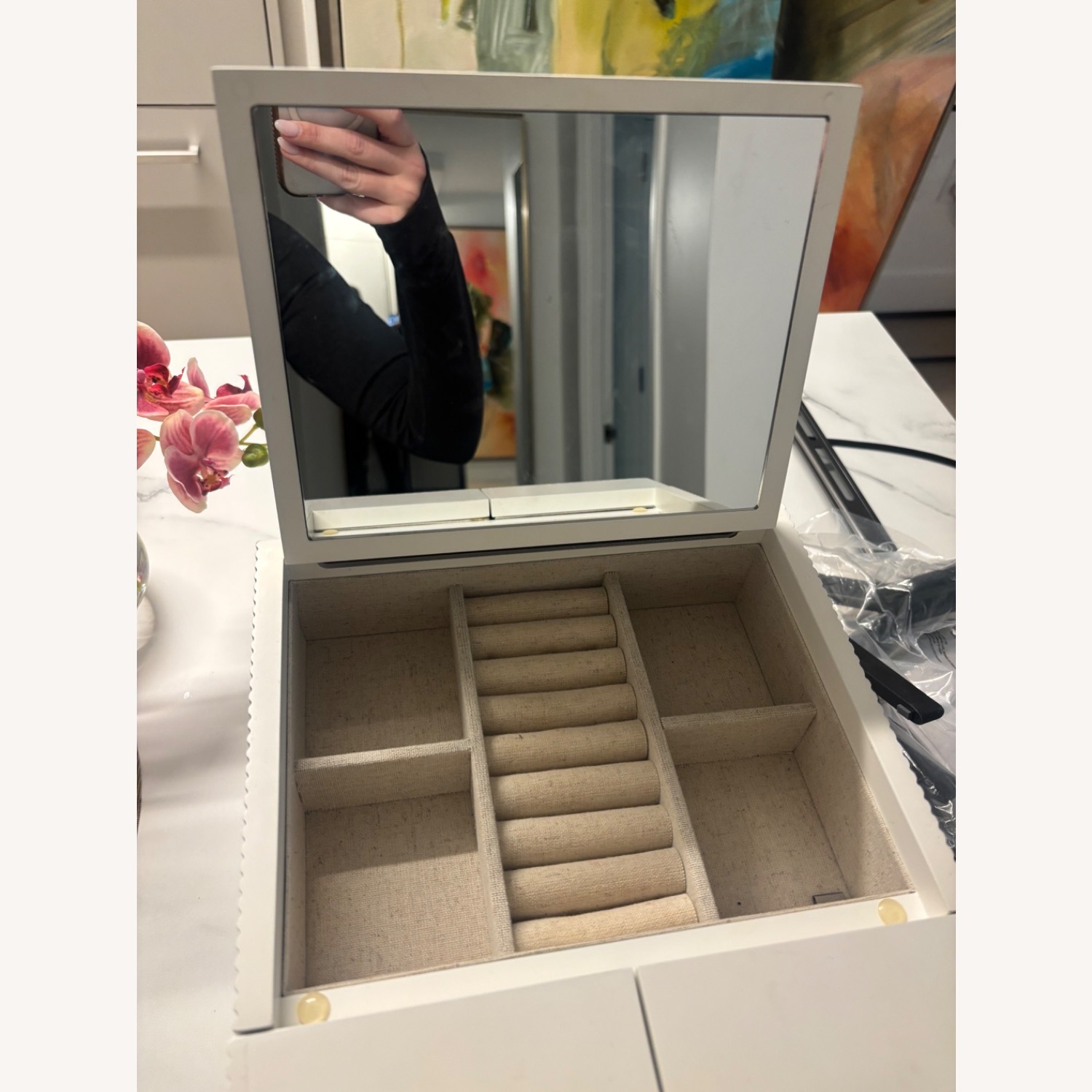 West Elm White Modern Fluted Jewelry Box - image-4