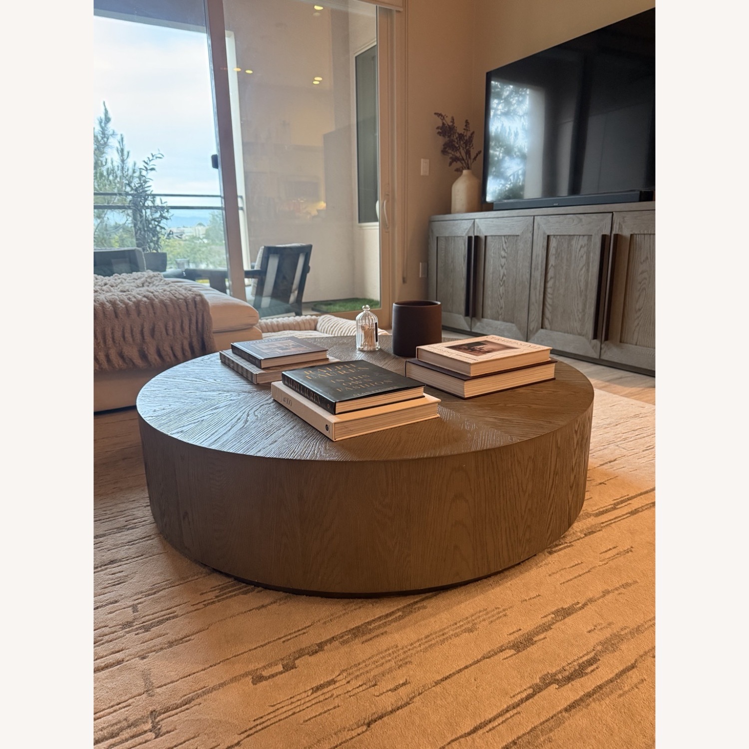 Restoration Hardware Light Gray Machinto Round Coffee Table - image-2