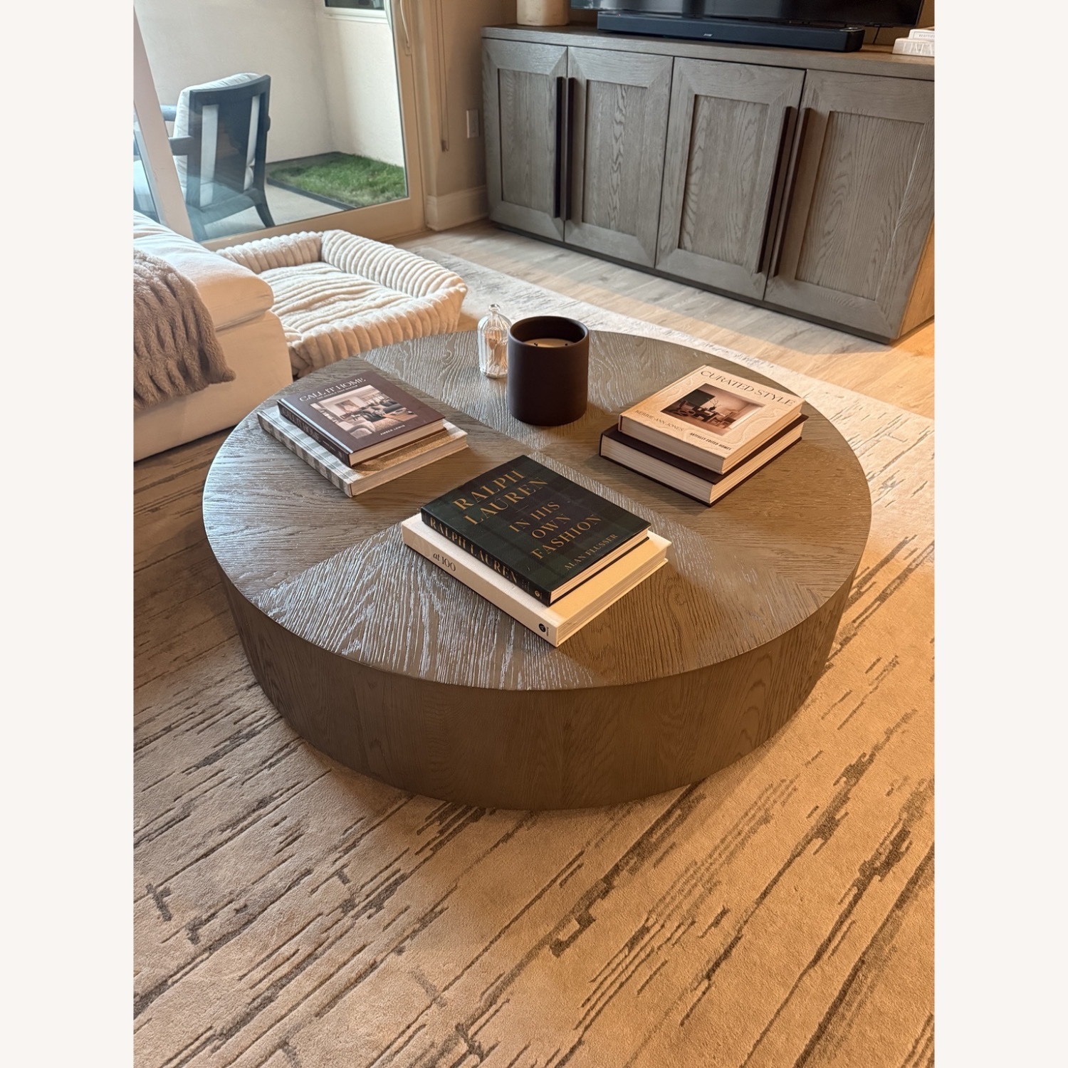 Restoration Hardware Light Gray Machinto Round Coffee Table - image-3