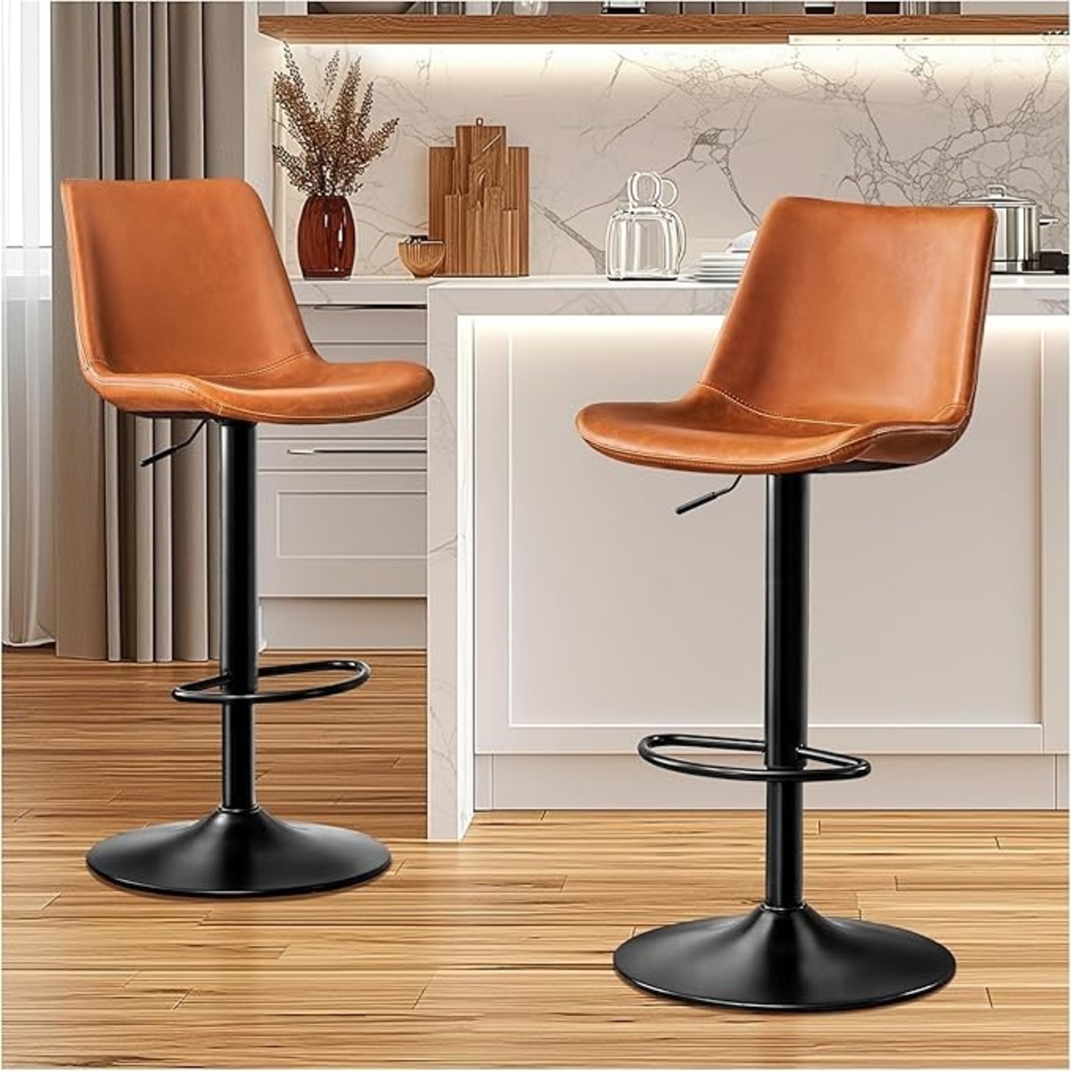 Amazon Light Brown Leather Stools - image-4