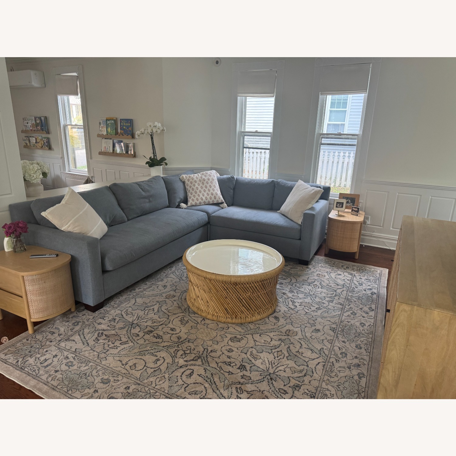 Pottery Barn York Blue Fabric 3+ Piece Sectional - image-1