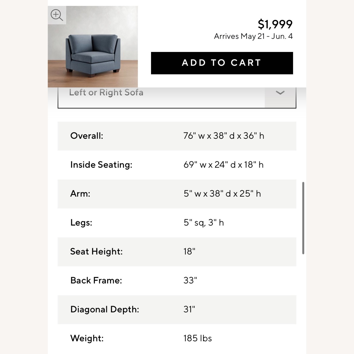 Pottery Barn York Blue Fabric 3+ Piece Sectional - image-5