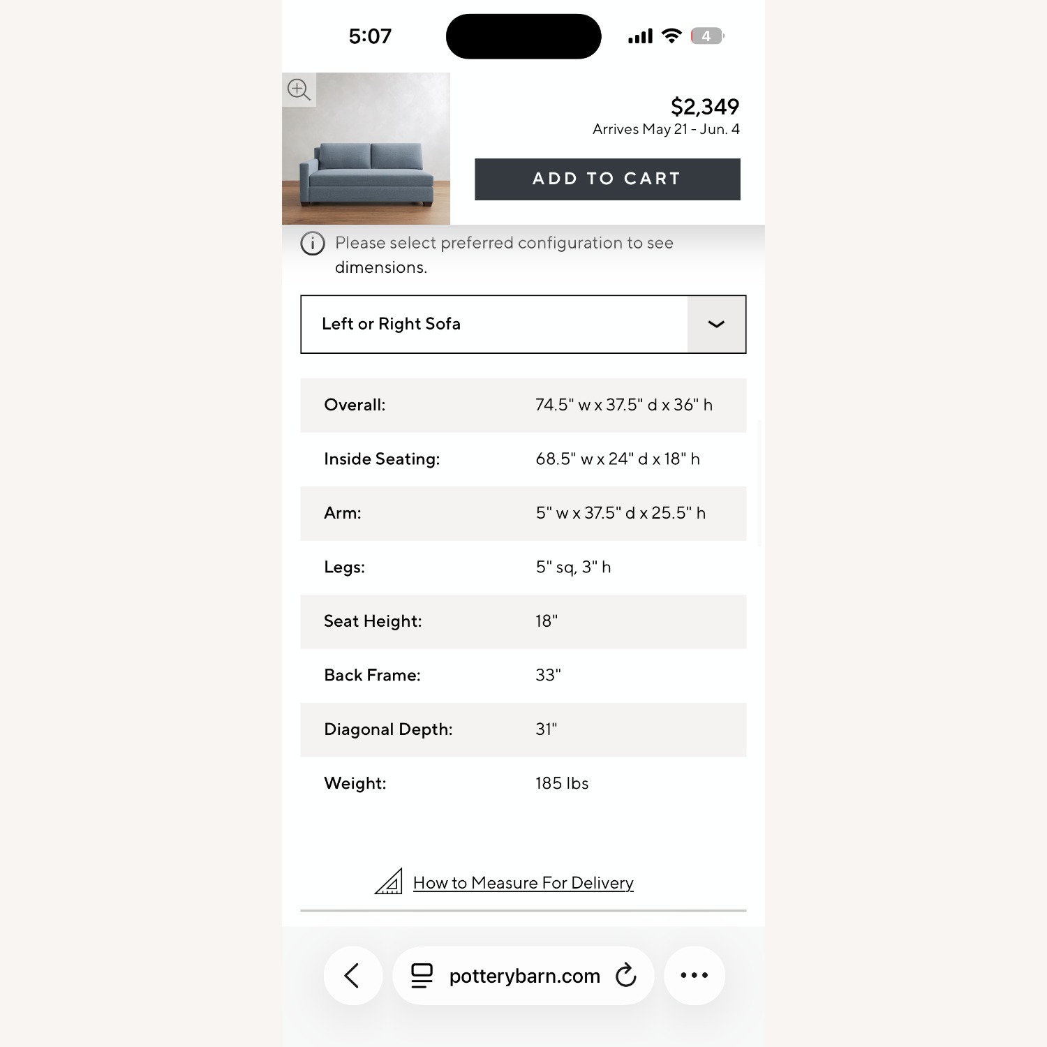 Pottery Barn York Blue Fabric 3+ Piece Sectional - image-4