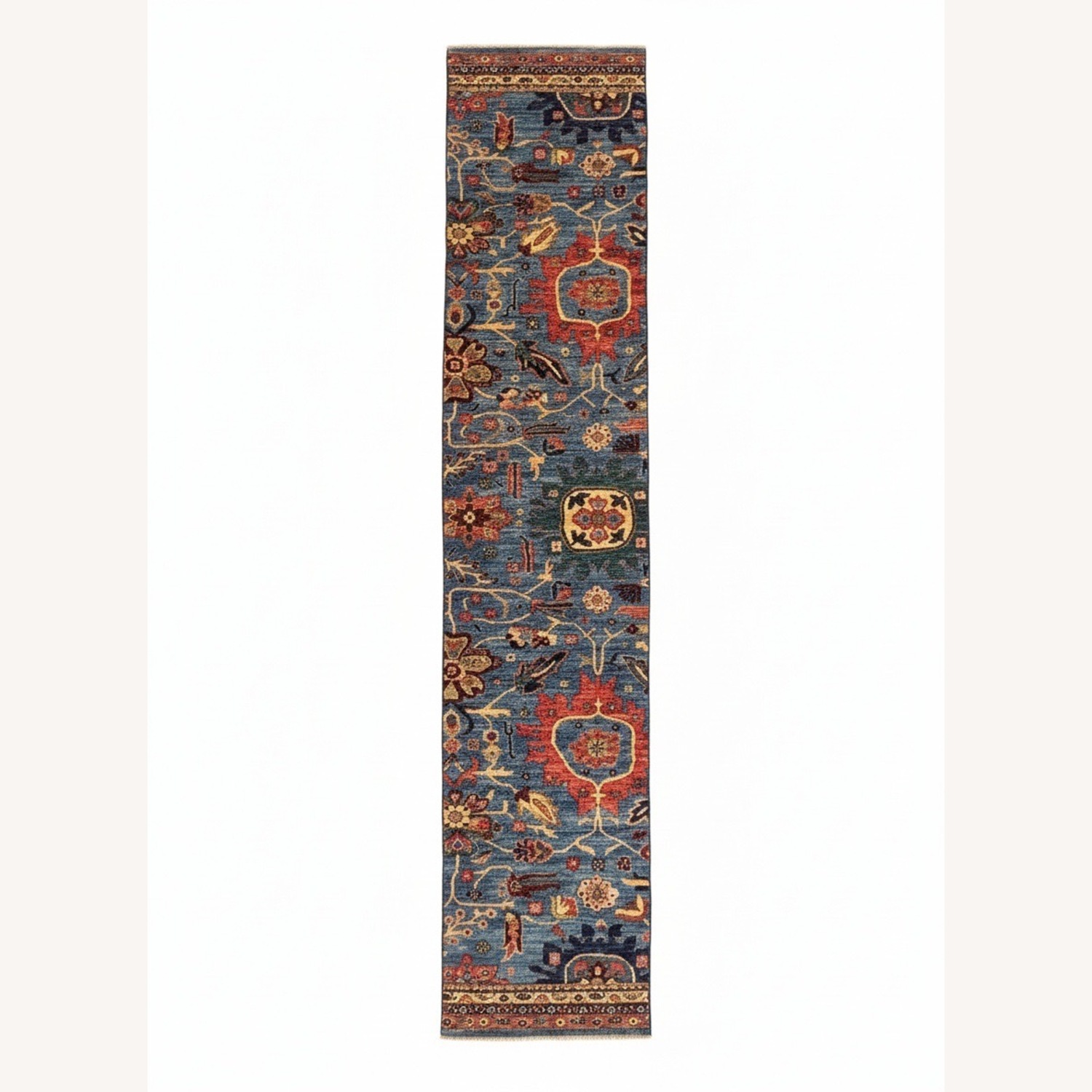 Modern Pakistani Runner Rug 3x15 Blue Red - image-1