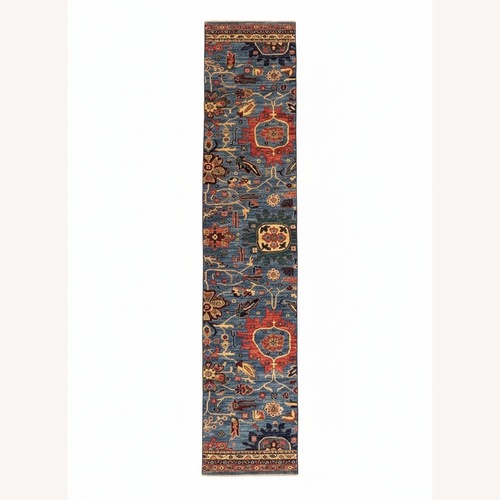 Used Modern Pakistani Runner Rug 3x15 Blue Red for sale on AptDeco