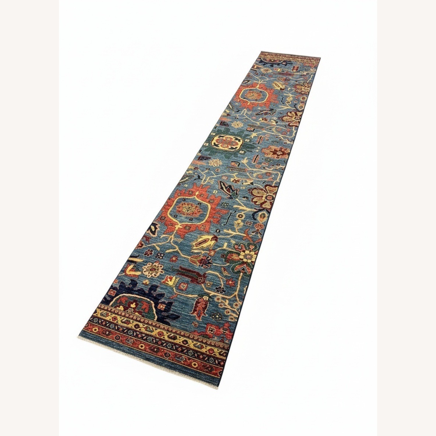 Modern Pakistani Runner Rug 3x15 Blue Red - image-2