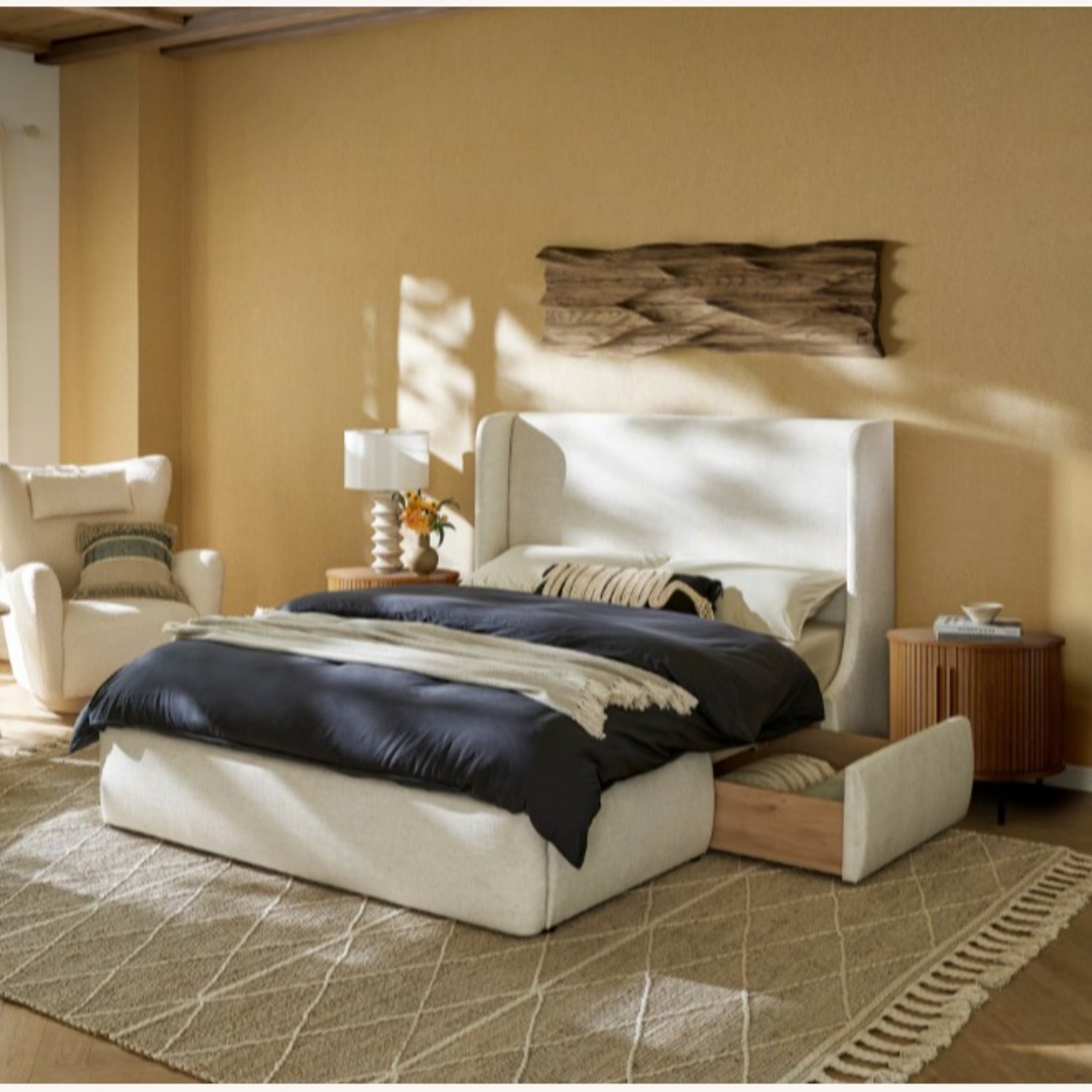 Dalton Storage Bed White Linen King Bed - image-1