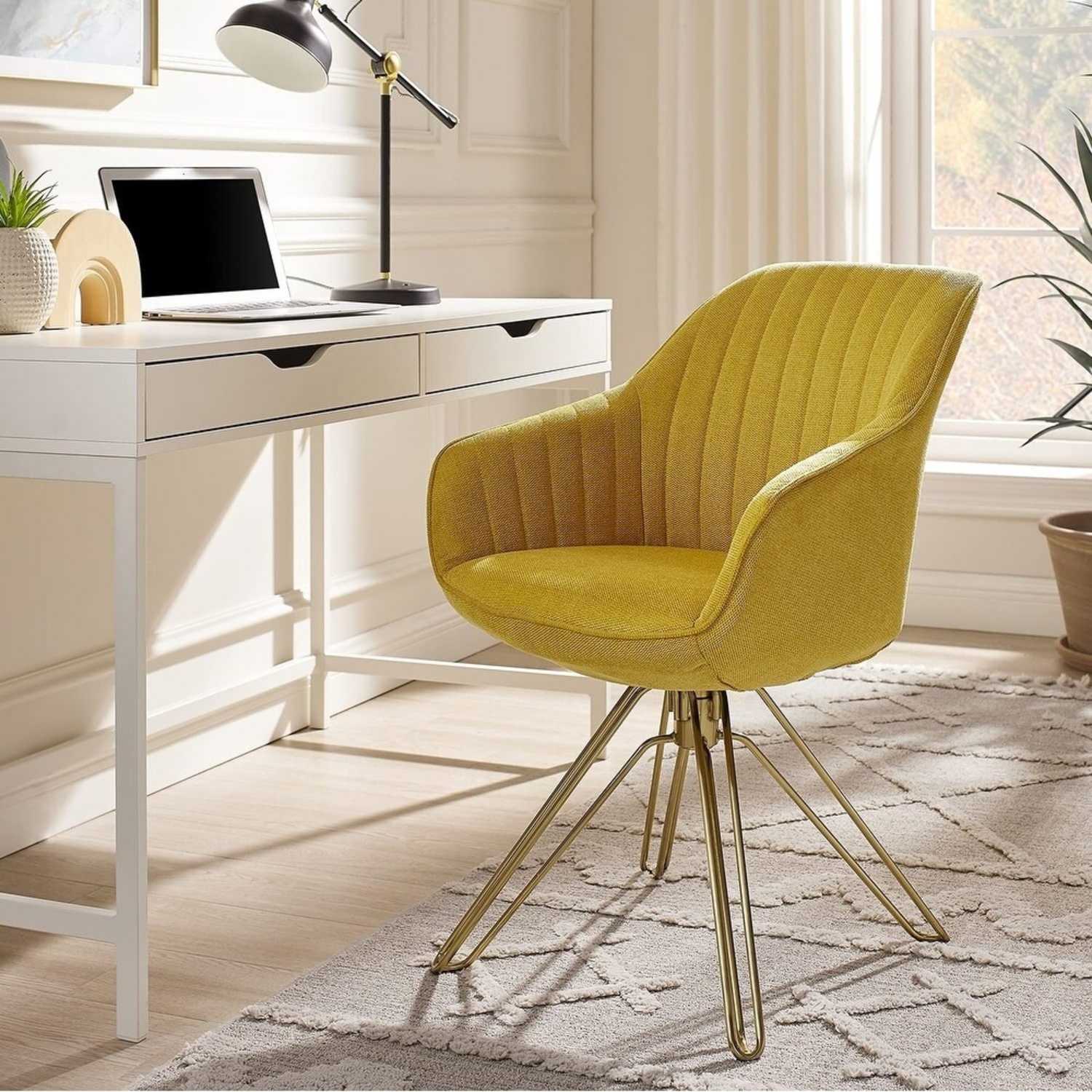 Yellow Fabric Accent Chair - image-4