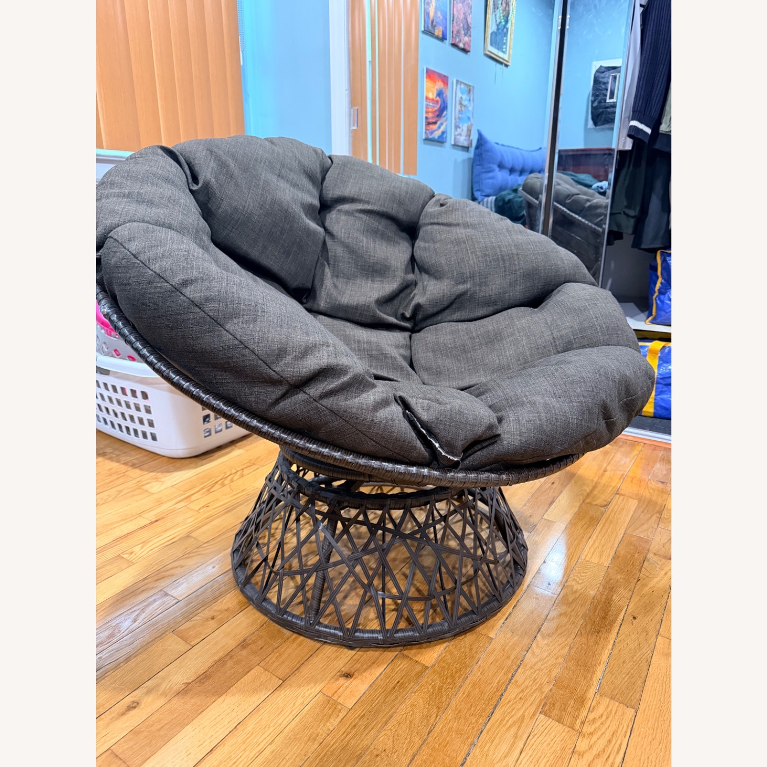 Dark Brown Papasan Swivel Chair - image-2