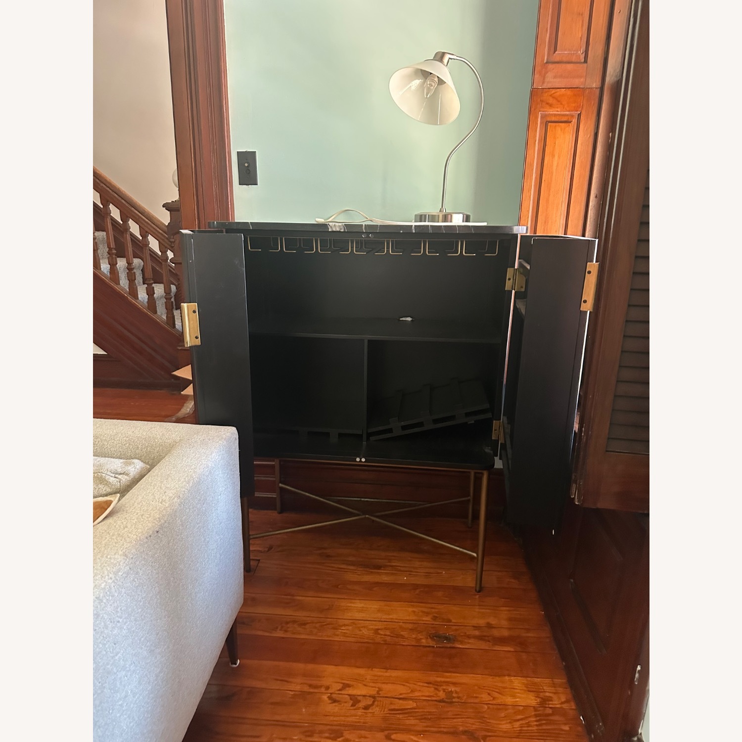 Crate & Barrel Fayette Black Nero Marquina Fluted Bar Cabinet - image-4
