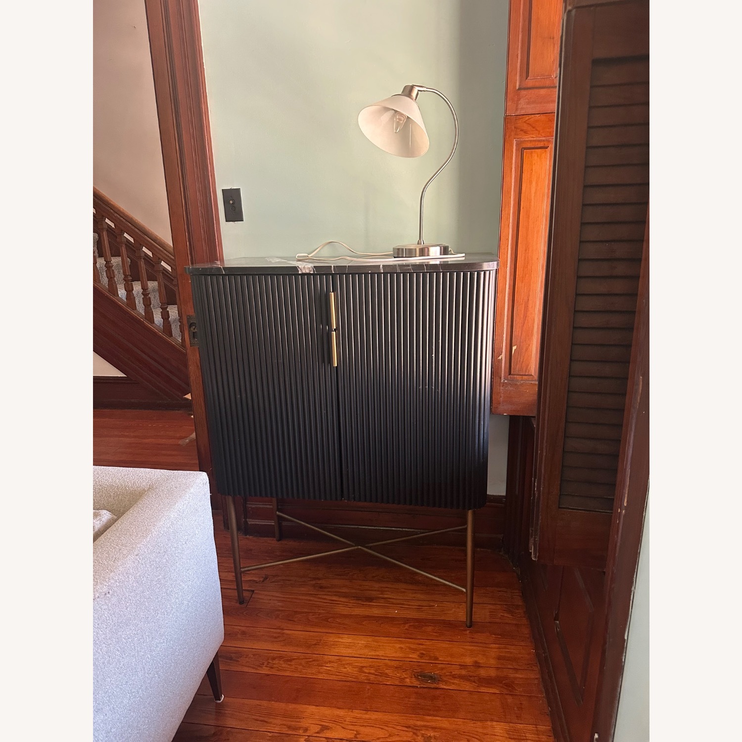 Crate & Barrel Fayette Black Nero Marquina Fluted Bar Cabinet - image-3