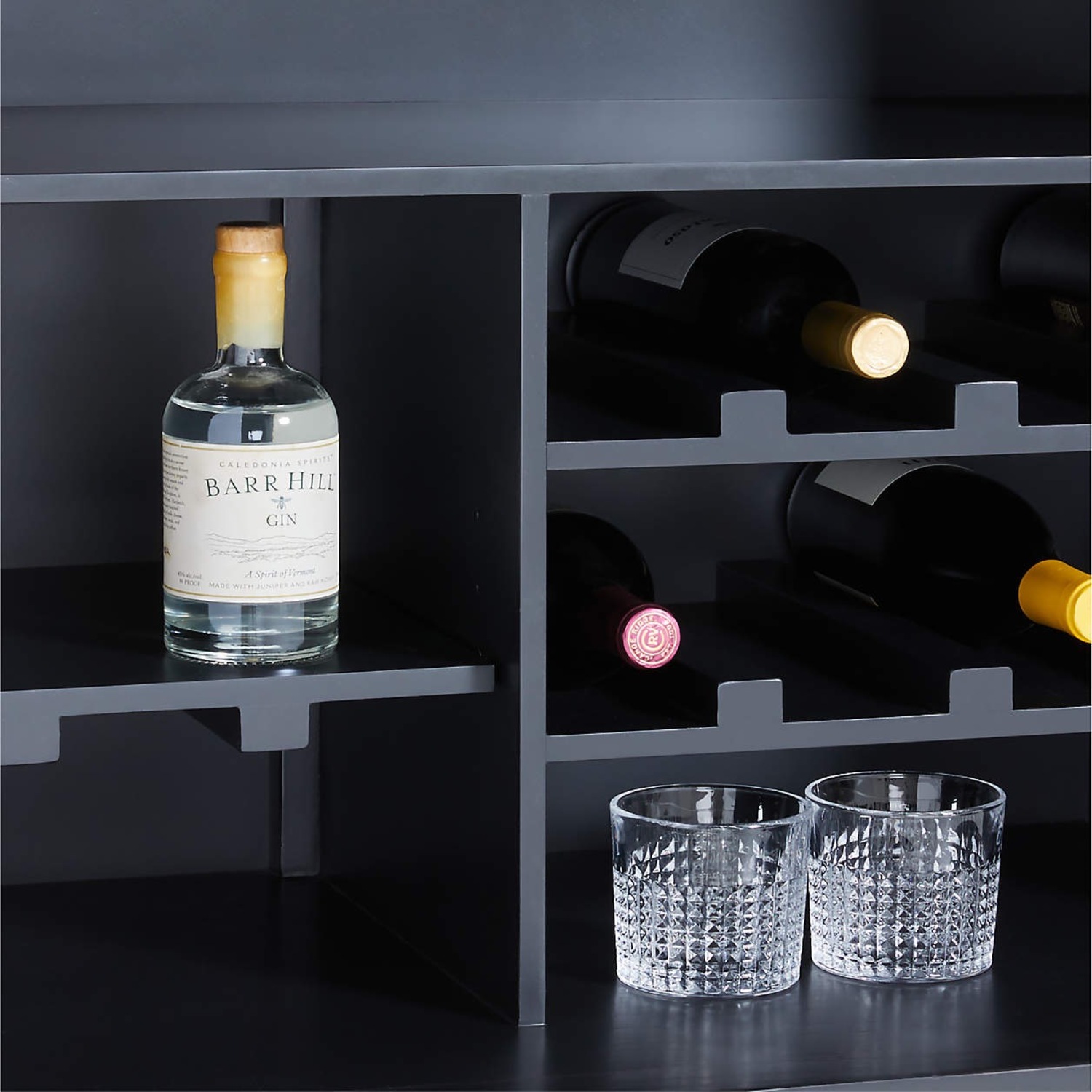 Crate & Barrel Fayette Black Nero Marquina Fluted Bar Cabinet - image-6