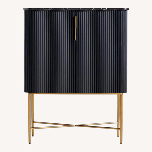 Used Crate & Barrel Fayette Black Nero Marquina Fluted Bar Cabinet for sale on AptDeco