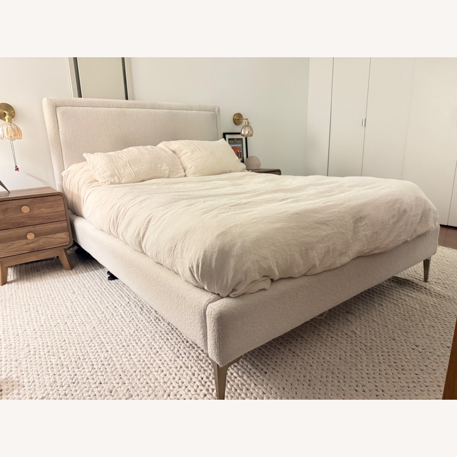 West Elm White Boucle Full Bed - image-1