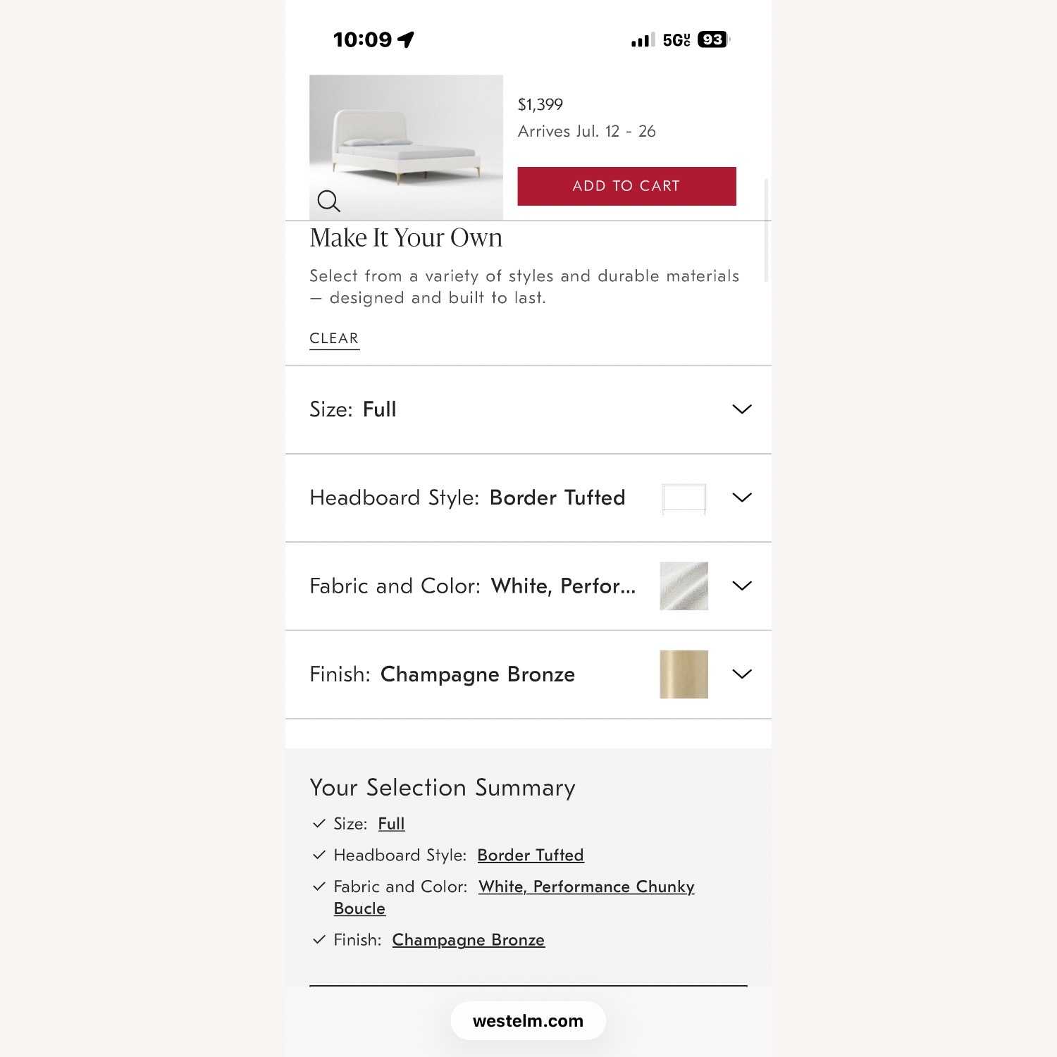 West Elm White Boucle Full Bed - image-5