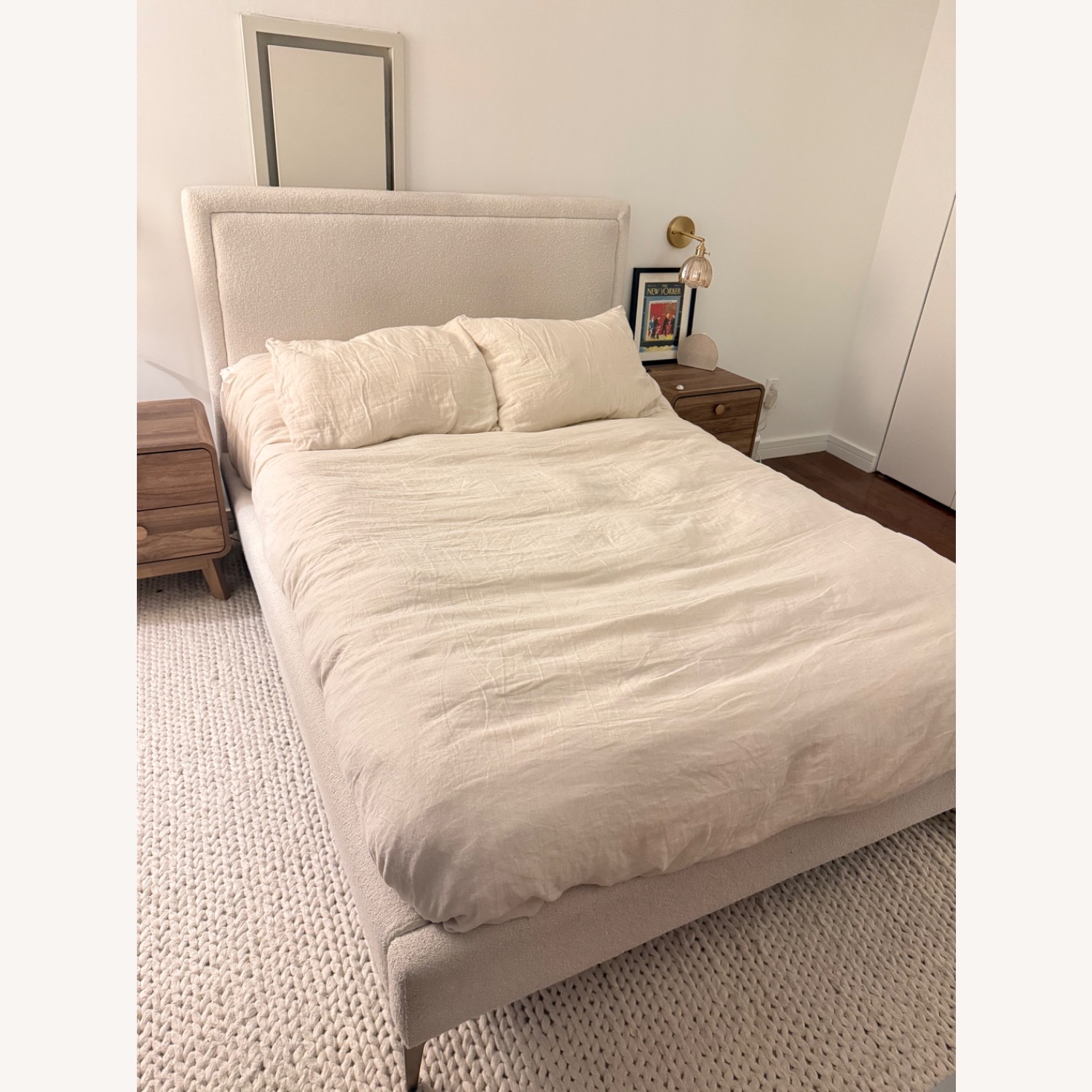 West Elm White Boucle Full Bed - image-2