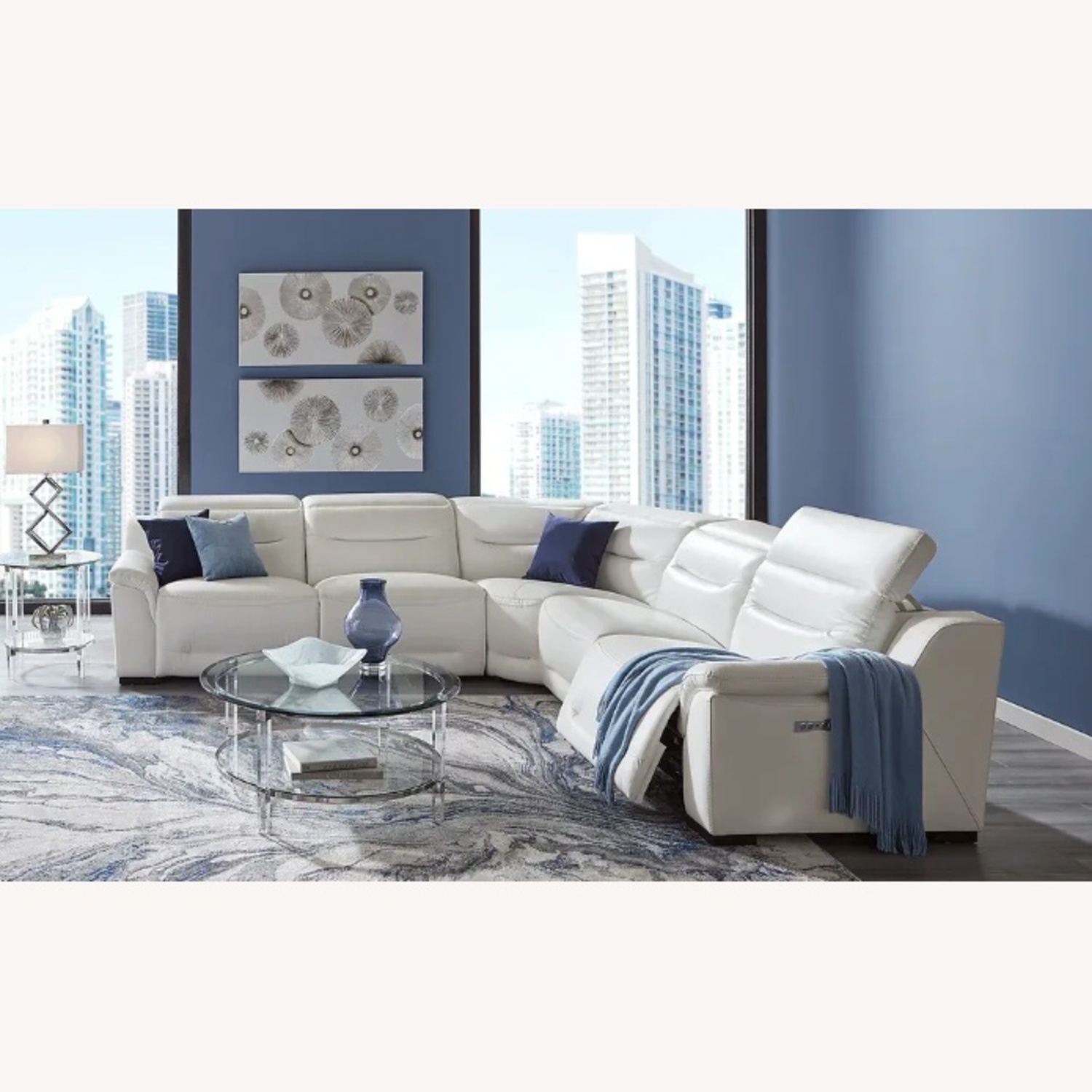 Rooms To Go Gallia Way White Leather 5 Piece Sectional - image-5