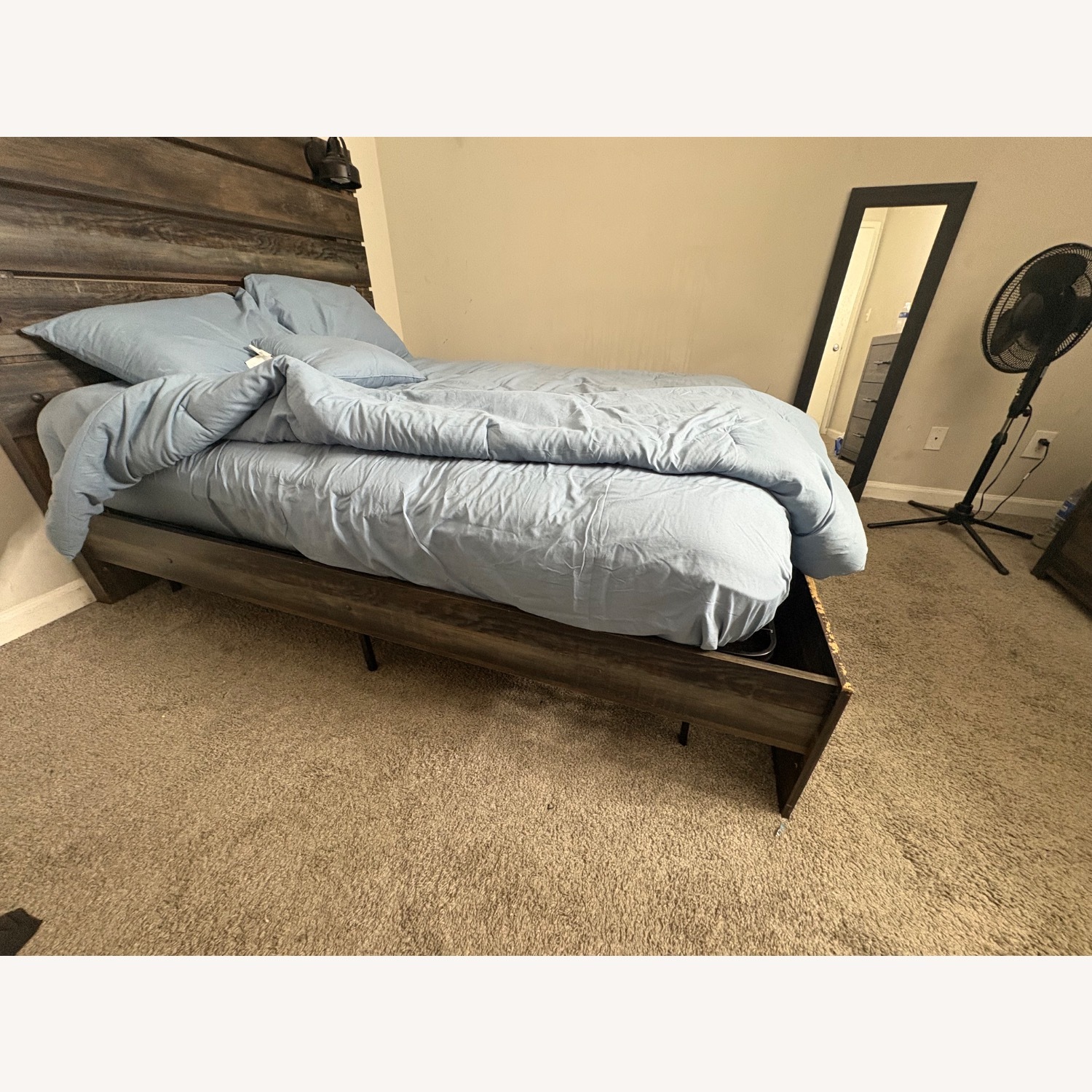 Dark Brown Wood Queen Bed - image-2