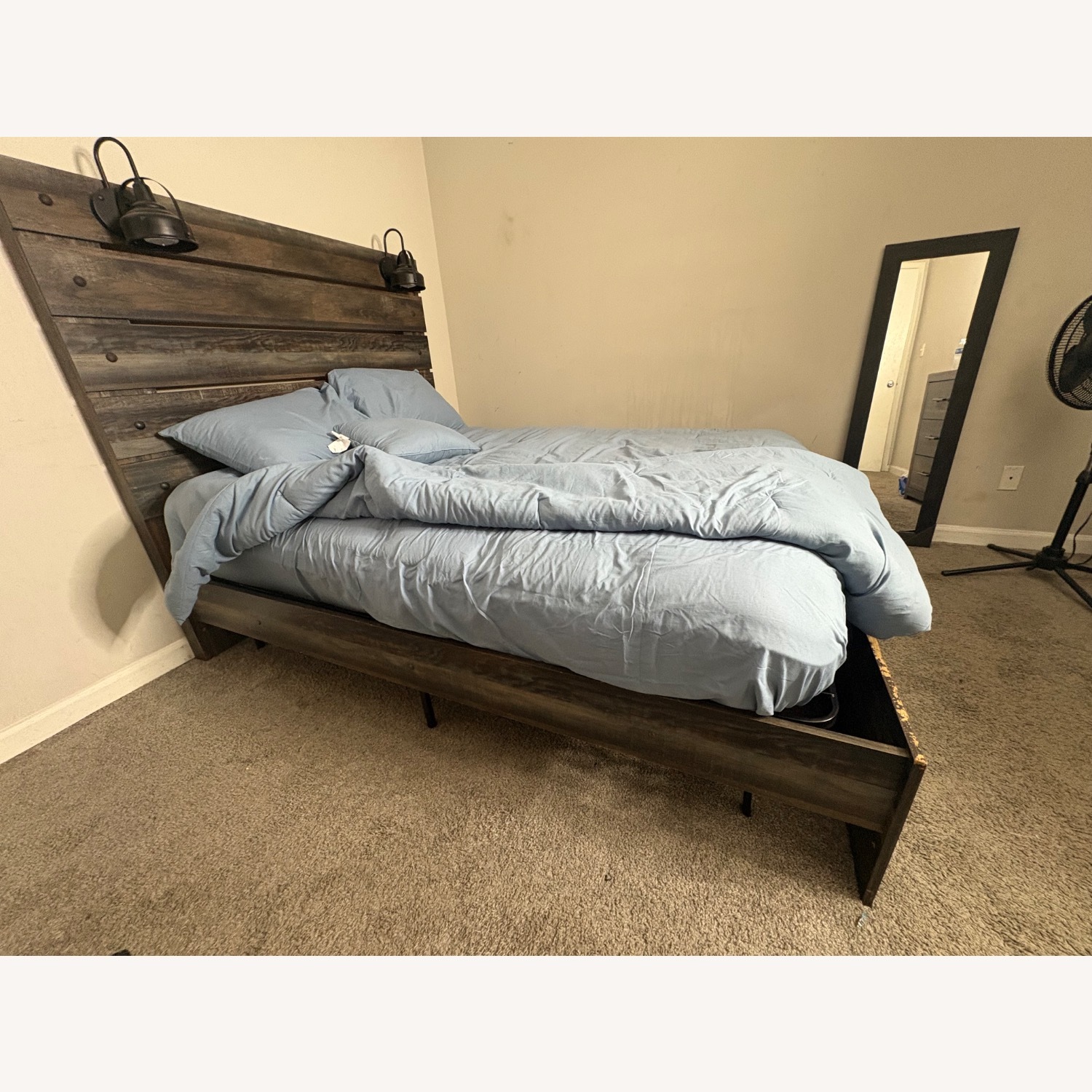 Dark Brown Wood Queen Bed - image-5