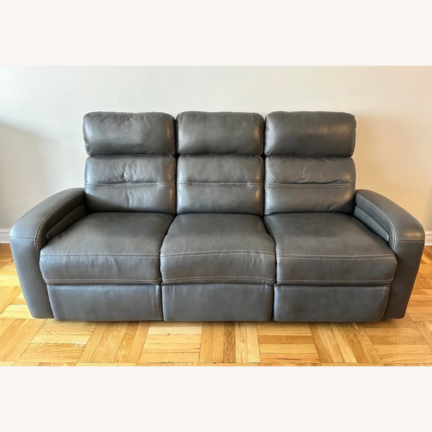 Gray Leather 78'' Power Reclining Sofa - image-1