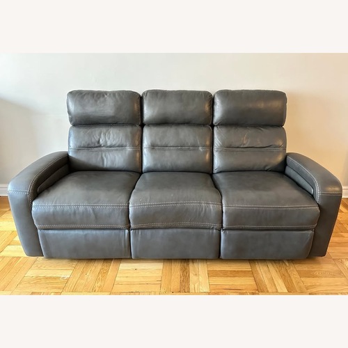 Used Gray Leather 78'' Power Reclining Sofa for sale on AptDeco