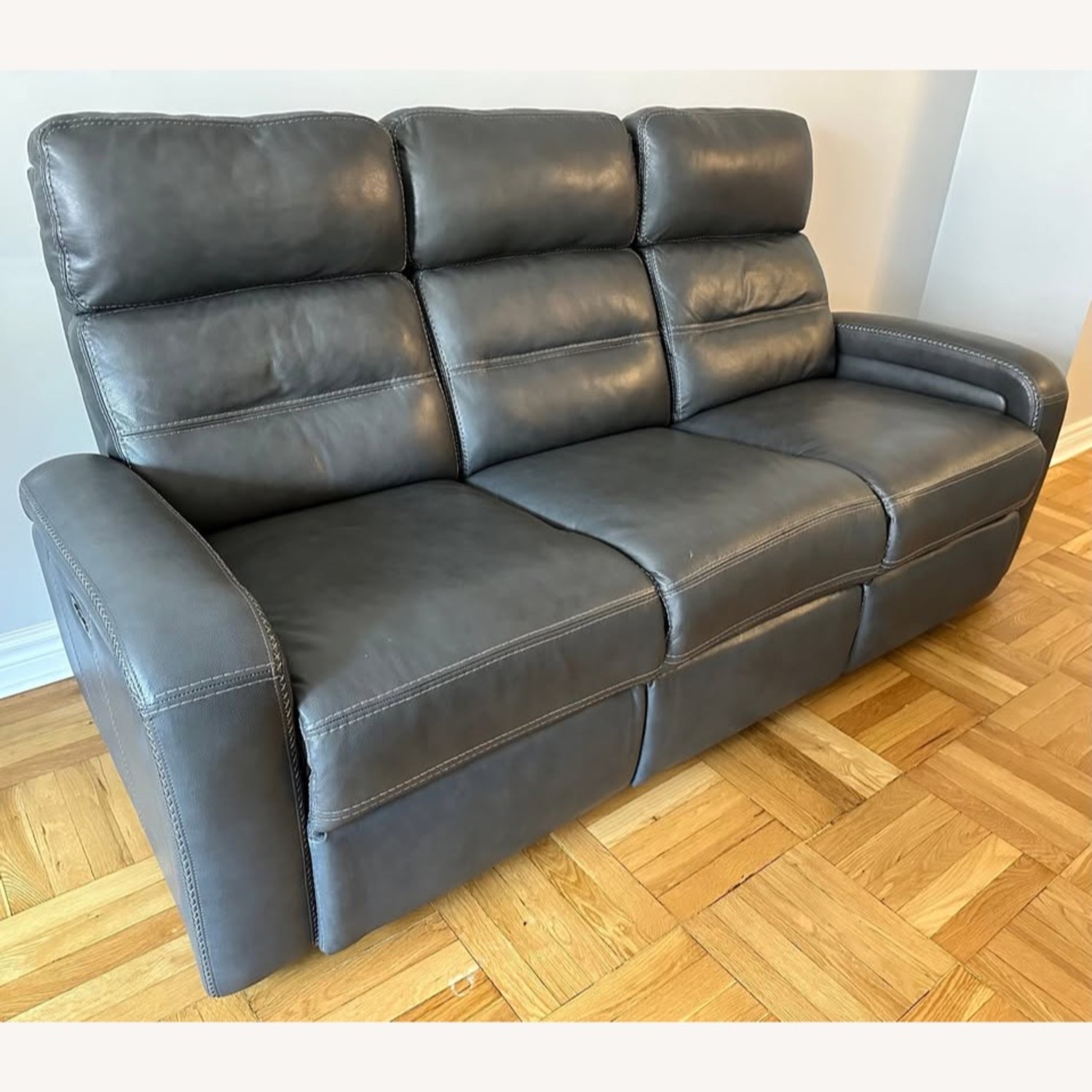 Gray Leather 78'' Power Reclining Sofa - image-2