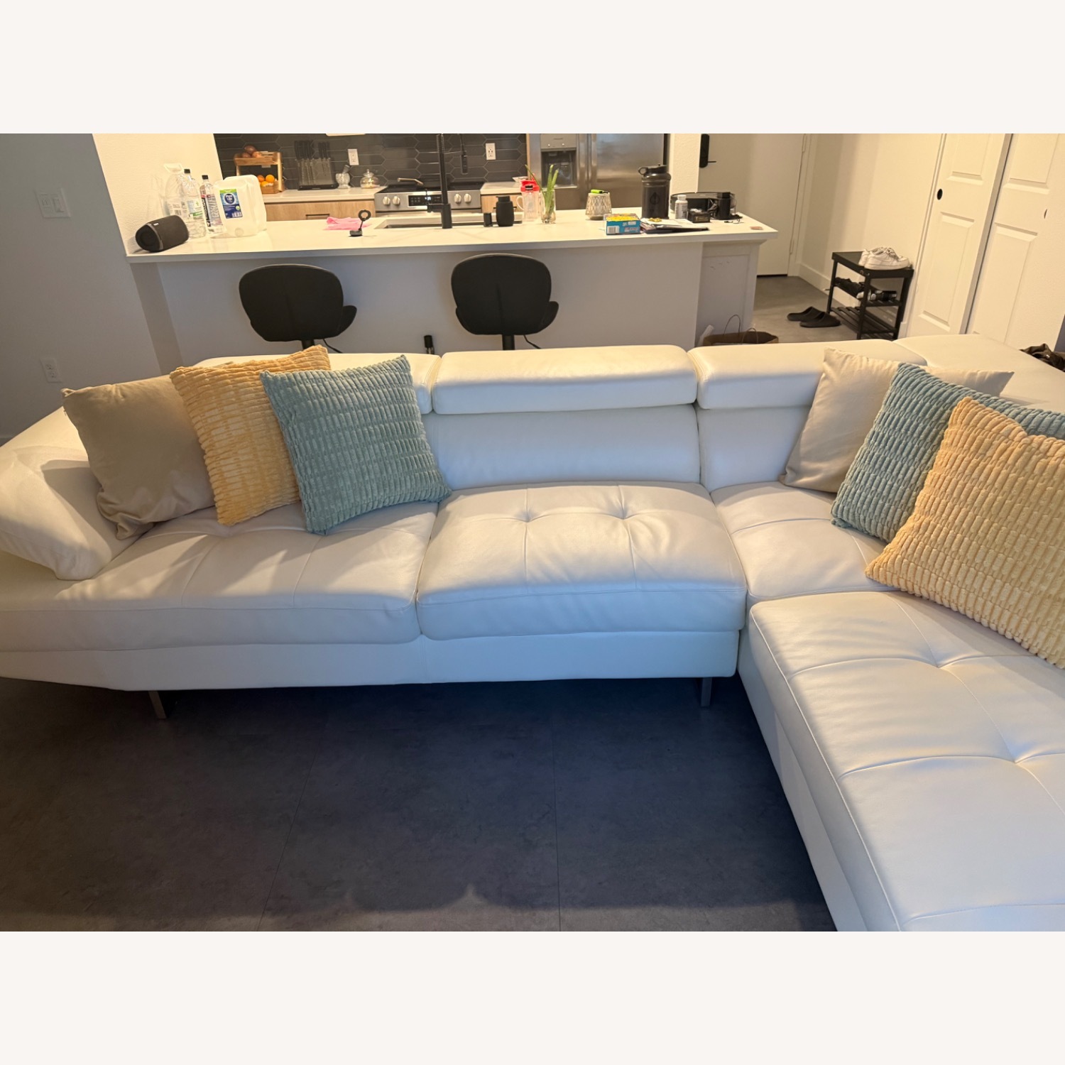 White Faux Leather 2 Piece Sectional - image-3