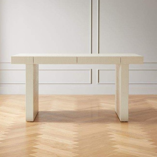 Used CB2 Bianca Lacquered Linen Parsons Desk for sale on AptDeco