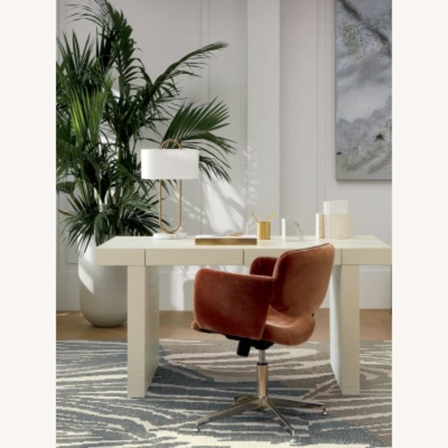 CB2 Bianca Lacquered Linen Parsons Desk - image-2