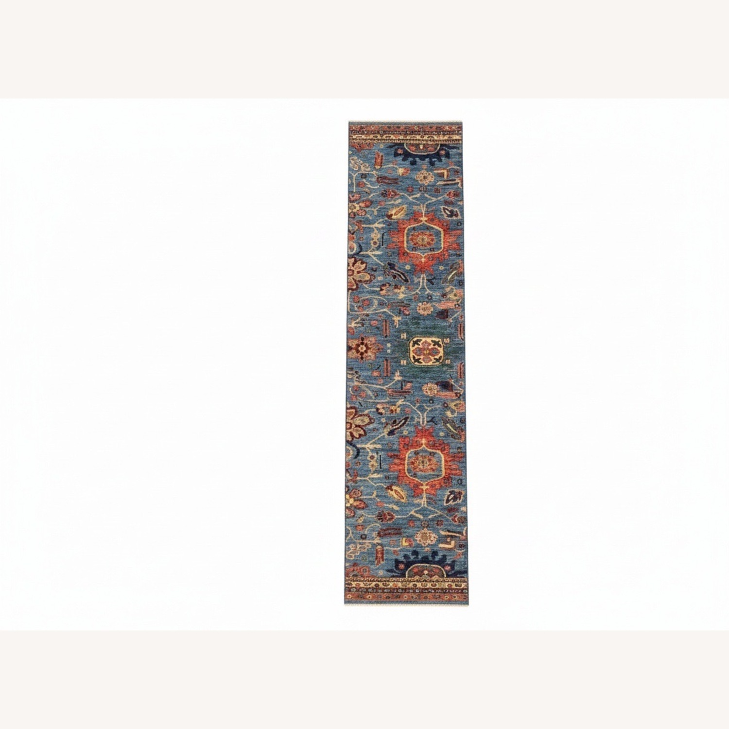Modern Pakistani Runner, Blue & Rust, 3’5” x 15’ - image-1