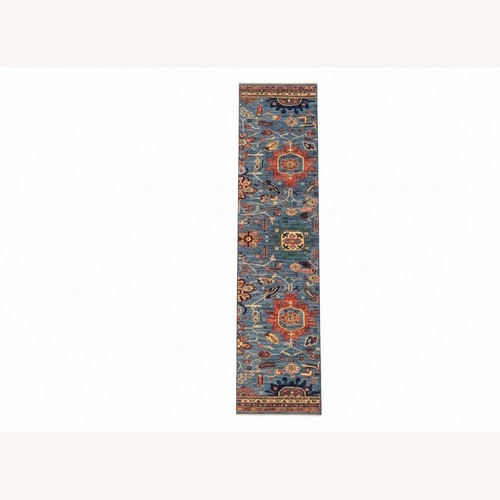 Used Modern Pakistani Runner, Blue & Rust, 3’5” x 15’ for sale on AptDeco