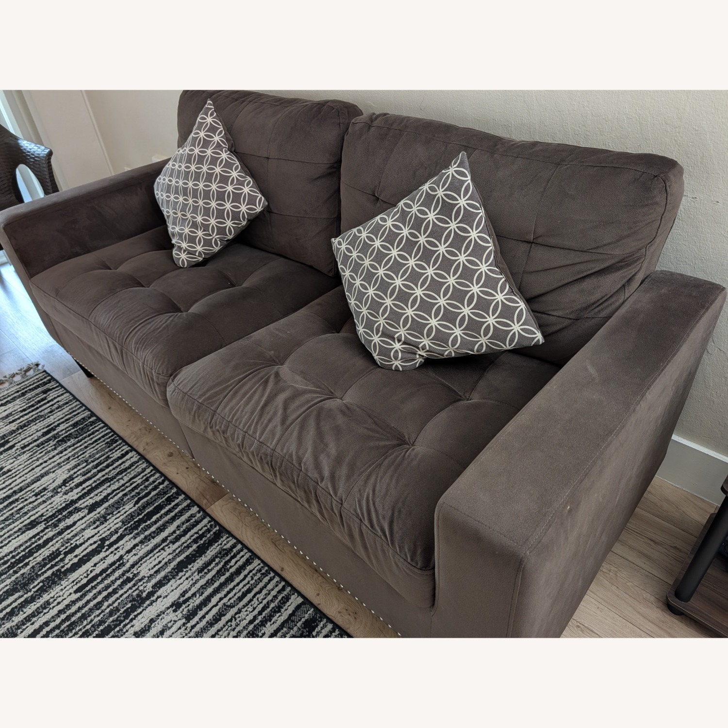 3 Seater Dark Brown Velvet Loveseat - image-3