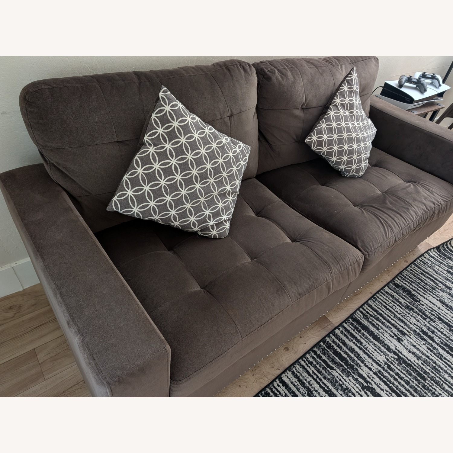 3 Seater Dark Brown Velvet Loveseat - image-2