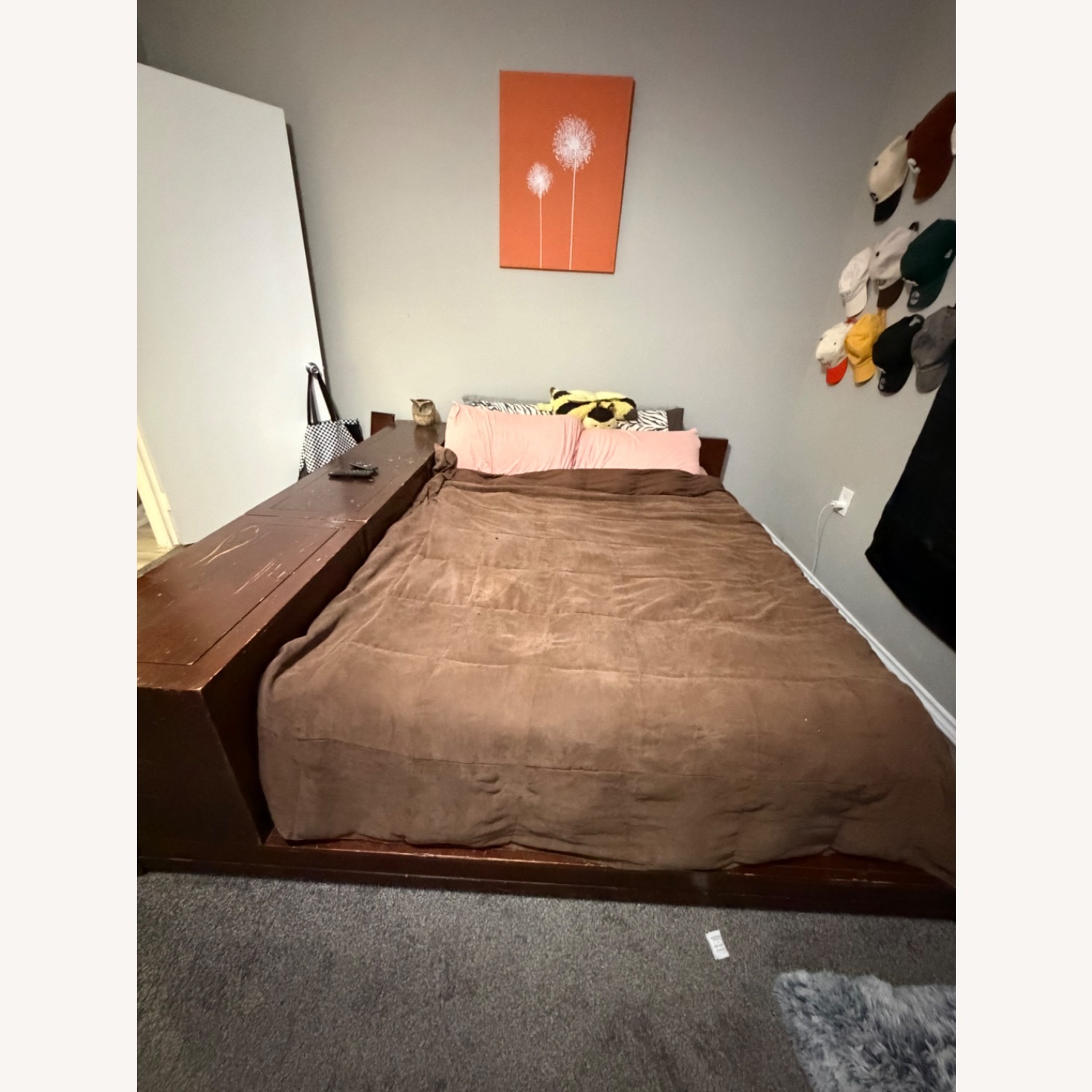 Dark Brown Wood Queen Bed - image-2